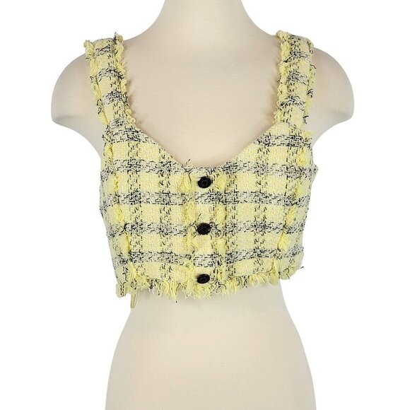 Zara Tops - Y2K Zara Womens Crop Top Size L Yellow Black Plaid Frayed Preppy Popstar Bratz
